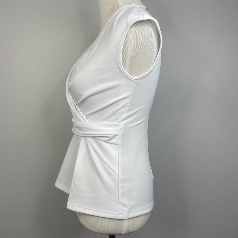 Grace Karin NWT Womens White Sleeveless Wrap V-Neck Blouse Top Side Zip Size S - Picture 2 of 10